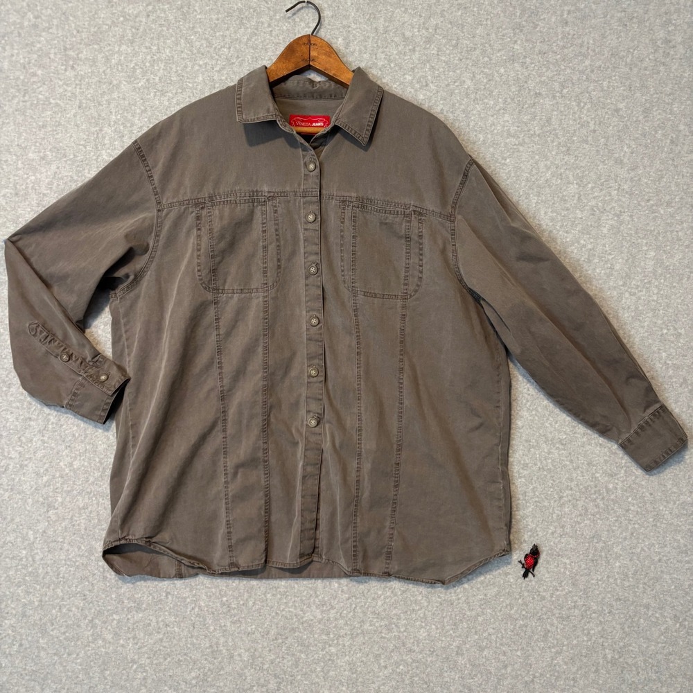 Vtg Venezia Jeans Womens 18/20 Button Down Denim Shirt Long Sleeve Gray Chambray